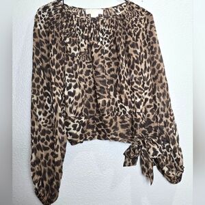 Michael Kors Leopard Print Top Petite Small Side Tie Mobwife Animal Print